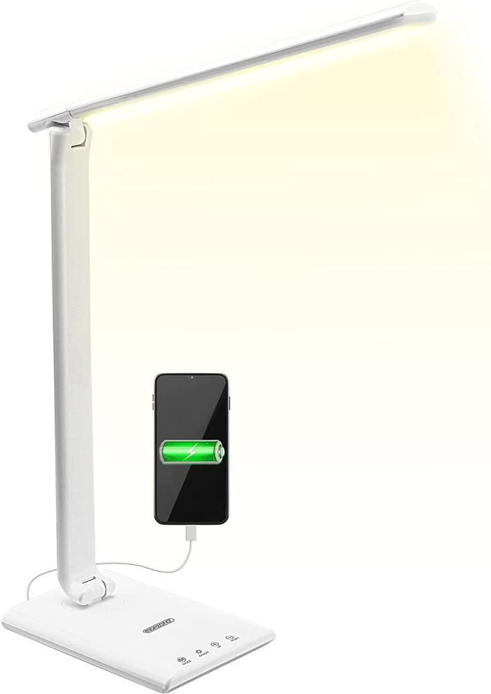 Monzana Schreibtischlampe Weiß USB Ladeanschluss Dimmbar Touch Tischlampe Bürolampe Nachttischlampe Leselampe Bild 1