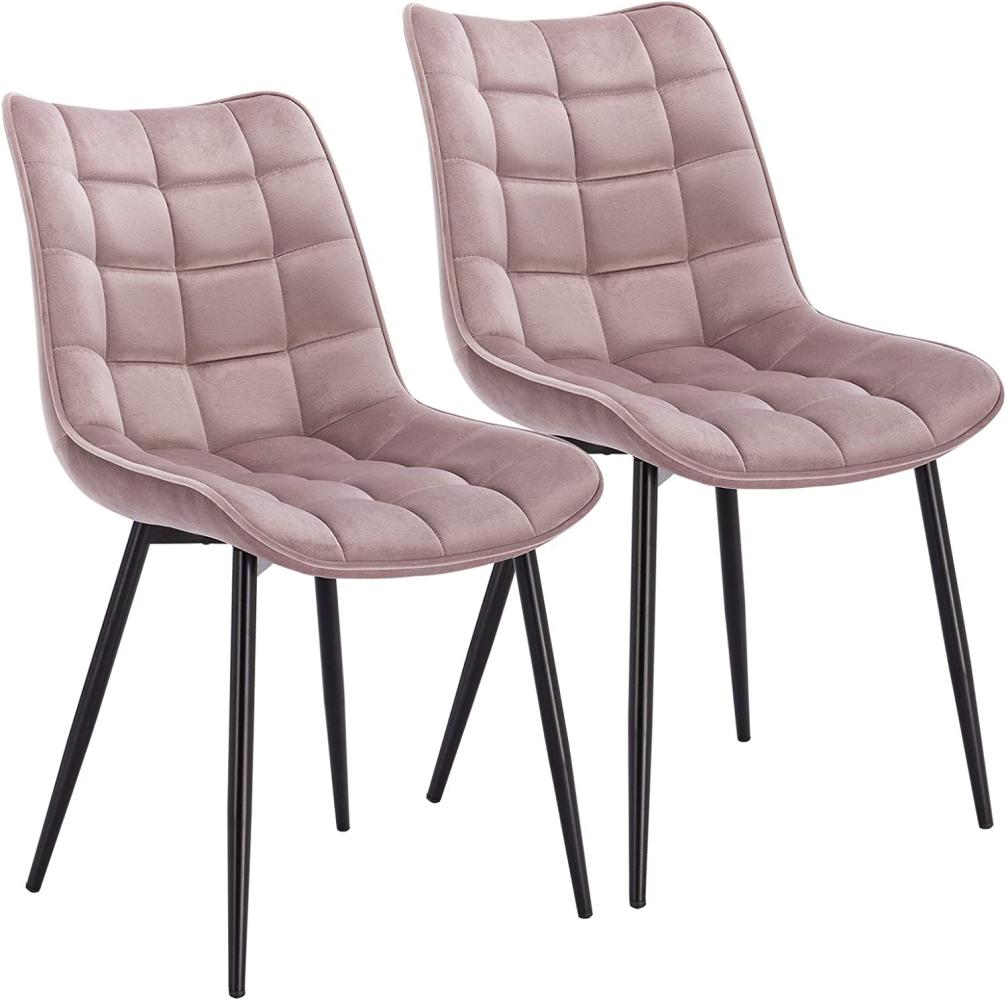 2er-Set Küchenstuhl mit Rückenlehne aus Samt Metallbeine Elif rosa Bild 1