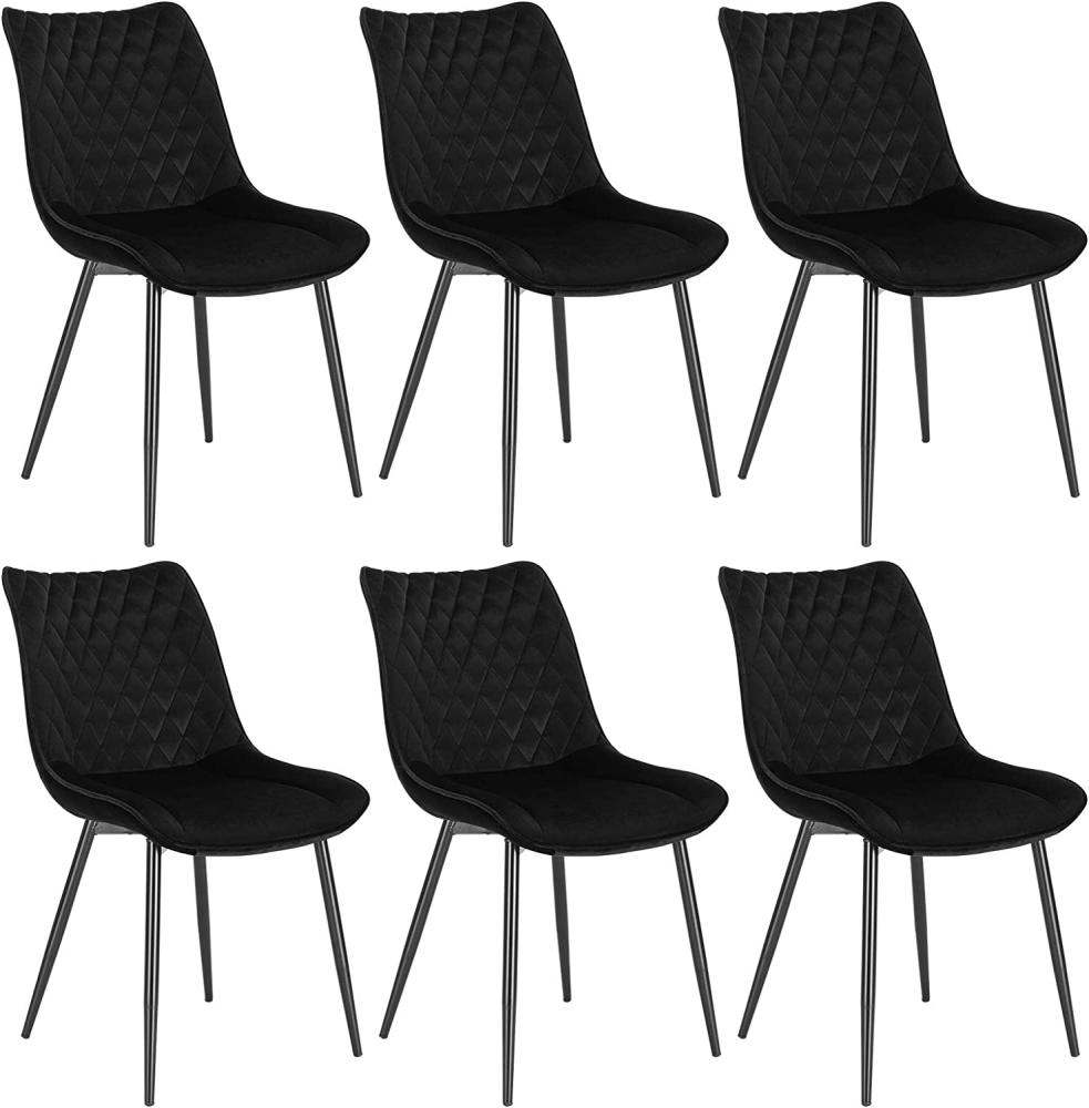 WOLTU® Esszimmerstühle BH209sz-6 6er Set Küchenstuhl Polsterstuhl Wohnzimmerstuhl Sessel mit Rückenlehne, Sitzfläche aus Samt, Metallbeine, Schwarz Bild 1