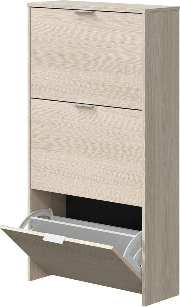 Habitdesign LC7877R Schuhschrank mit 3 Türen, schmal, Kapazität von 18 Paar Schuhen, Holzwerkstoff, Kanadische Eiche, 113 x 60 x 22 cm Bild 1