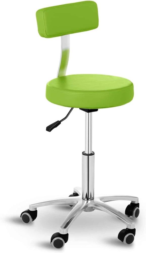 Physa Rollhocker mit Lehne Arbeitshocker Salonhocker Terni Green (grün, polierter Stahl, PVC-Bezug, 360° drehbare Rollen, Variable Sitzhöhe) Bild 1
