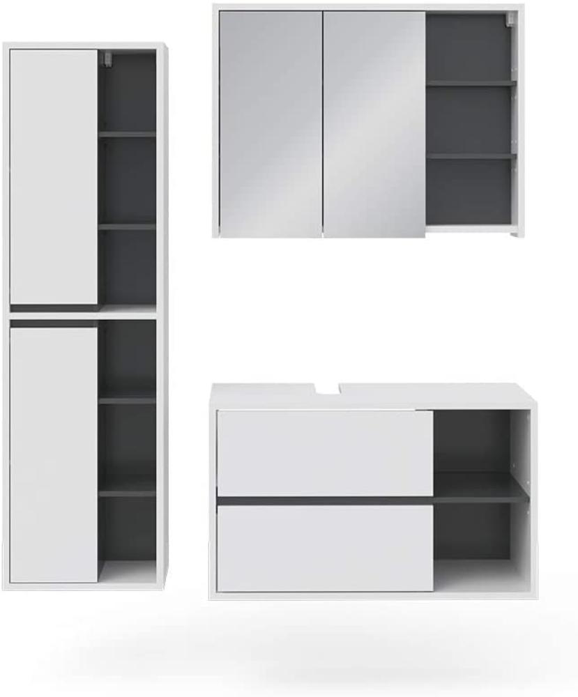 Vicco 'Viola' Badmöbel-Set, Weiß, mit Spiegelschrank, Unterschrank & Hochschrank Bild 1