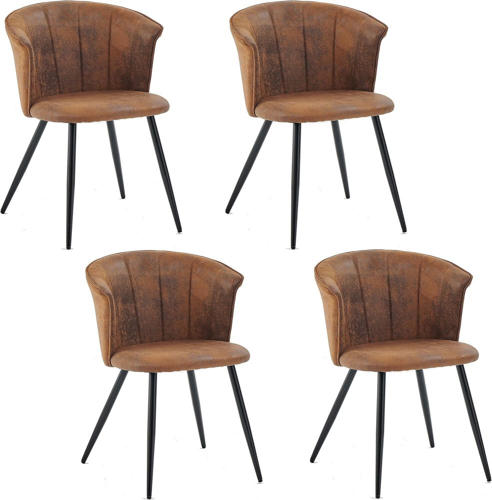 MEUBLE COSY Esszimmerstühle 4er Set Küchenstuhl Retro Polsterstuhl mit Armlehne Sessel aus Vintage Künstlich Wildledersitz Metallbeine Braun, 55x58x75. 5cm Bild 1