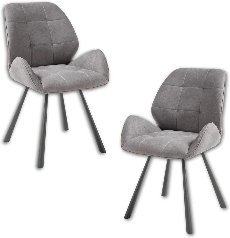 Stella Trading ALICA 2er Set Esszimmerstühle mit schwarzem 4-Fuß Gestell und Microfaser Bezug, Hellgrau - Bequeme Stühle für Esszimmer & Wohnzimmer - 58 x 88 x 63 cm (B/H/T) Bild 1