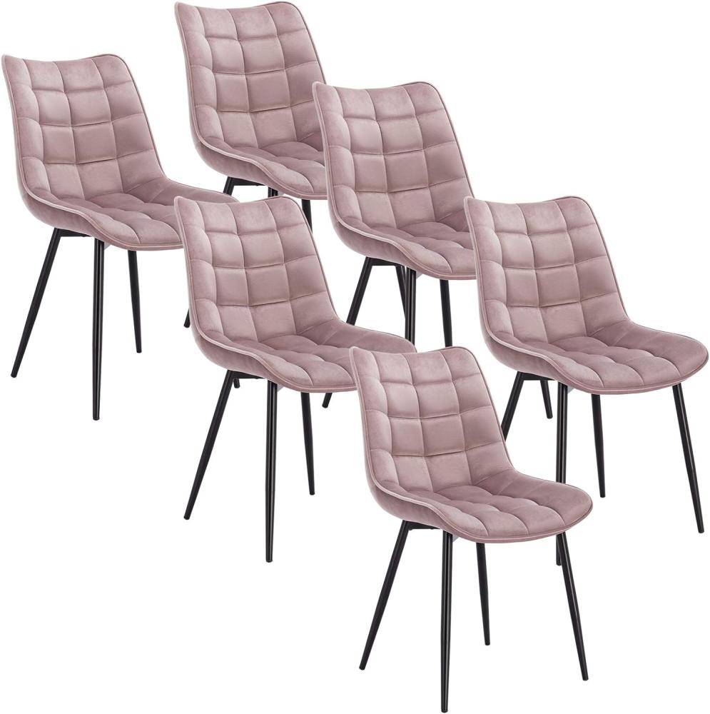 WOLTU 6 x Esszimmerstühle 6er Set Esszimmerstuhl Küchenstuhl Polsterstuhl Design Stuhl mit Rückenlehne, mit Sitzfläche aus Samt, Gestell aus Metall, Rosa, BH142rs-6 Bild 1