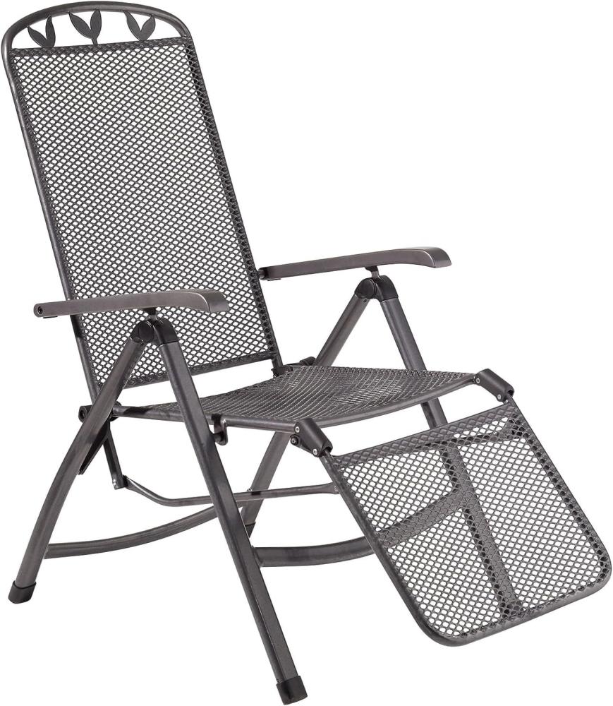 greemotion Relaxsessel Toulouse eisengrau, Stuhl mit 5-fach Verstellung und Fußteil, Gartenstuhl aus schmutzunempfindlichem Streckmetall, witterungsbeständig und pflegeleicht Bild 1