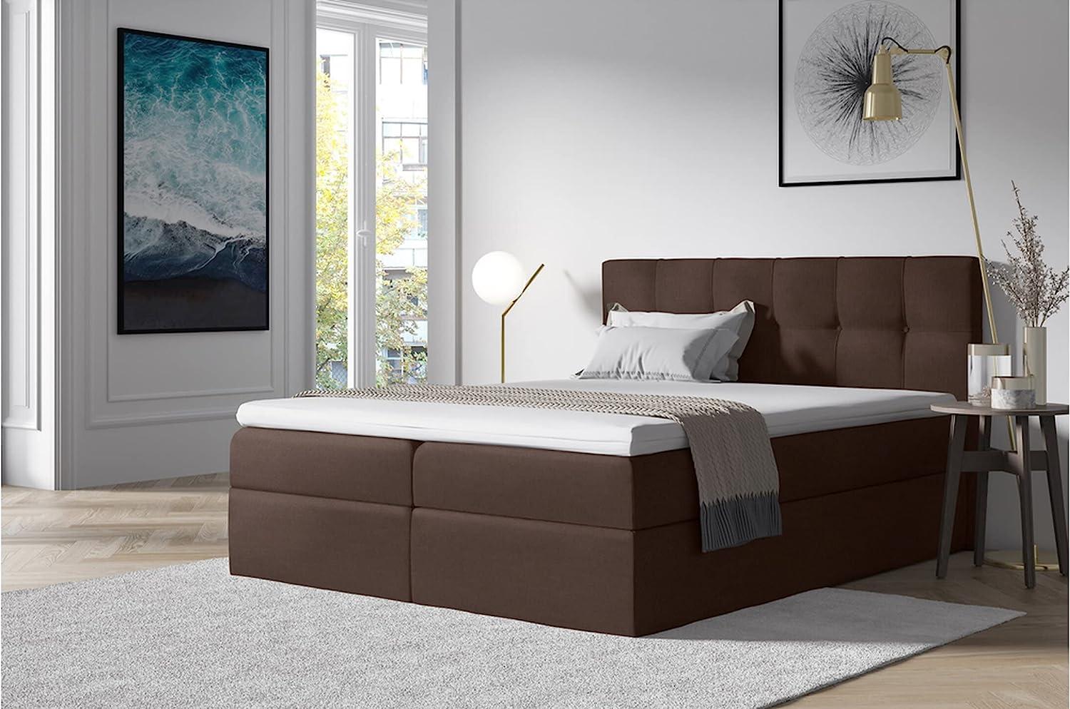 Stylefy 'Cesar' Boxspringbett Velours Braun 140 x 200 cm Bild 1