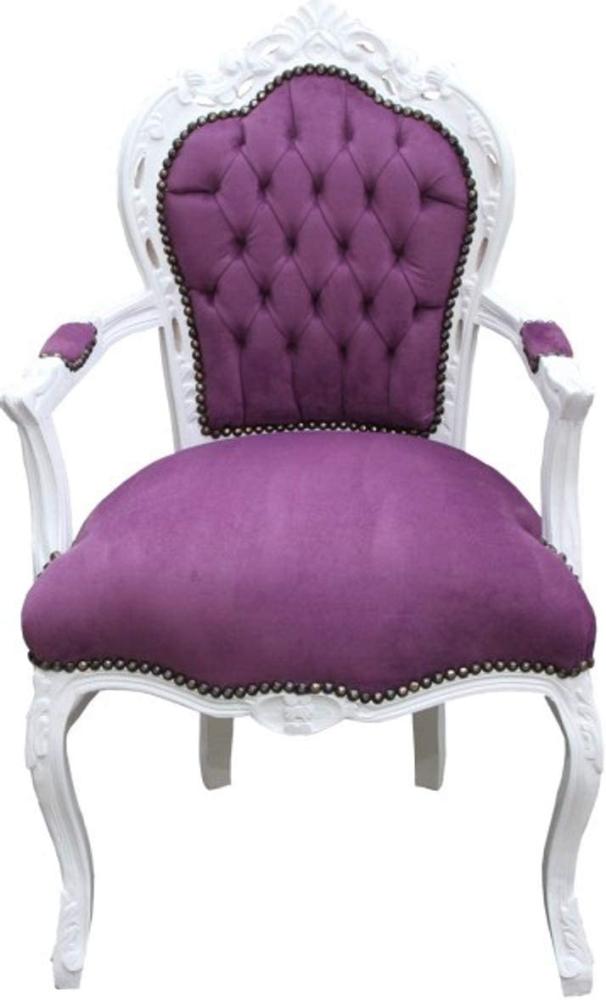 Casa Padrino Barock Esszimmer Stuhl mit Armlehnen Lila / Weiß Bild 1