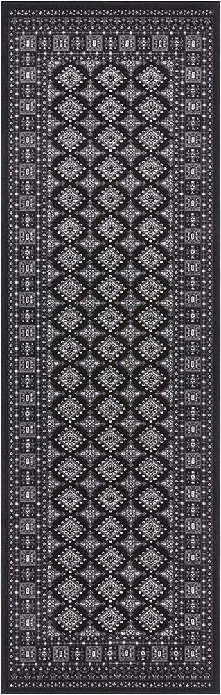 Orientalischer Kurzflor Teppich Sao Buchara Schwarz - 80x250x0,9cm Bild 1