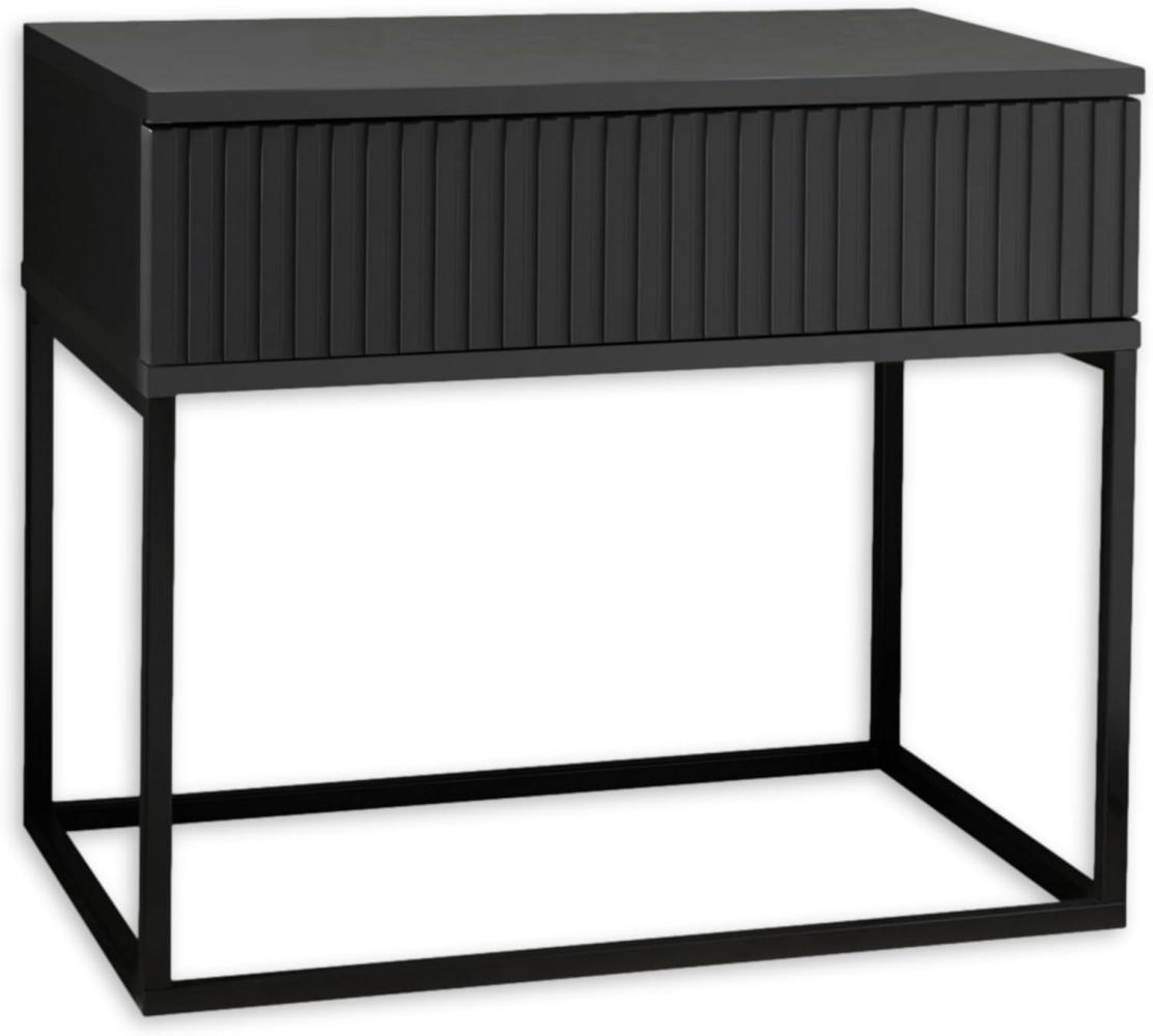 MARLE Nachttisch in Graphit - Moderner Nachtschrank mit Schublade und schwarzem Metallgestell - 60 x 52 x 38,5 cm (B/H/T) Bild 1