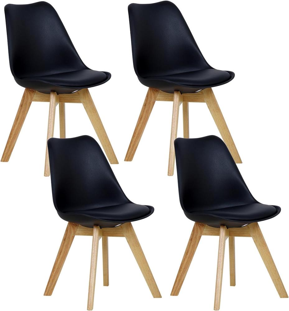 WOLTU® 4er Set Esszimmerstühle Küchenstuhl Design Stuhl Esszimmerstuhl Kunstleder Holz Schwarz BH29sz-4 Bild 1