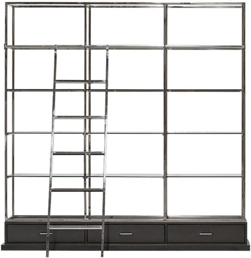 Casa Padrino Regalschrank mit Leiter Silber / Schwarz 220 x 45 x H. 240 cm - Bücherschrank - Wohnzimmer Schrank - Büro Schrank - Wohnzimmer Möbel - Büro Möbel - Luxus Möbel Bild 1
