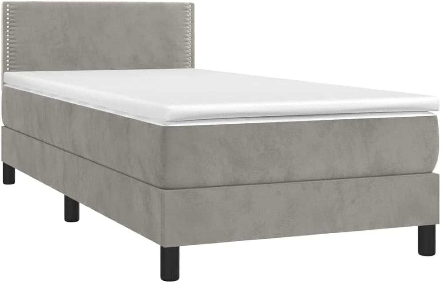 vidaXL Boxspringbett mit Matratze & LED Hellgrau 90x200 cm Samt, Härtegrad: H2 [3134321] Bild 1