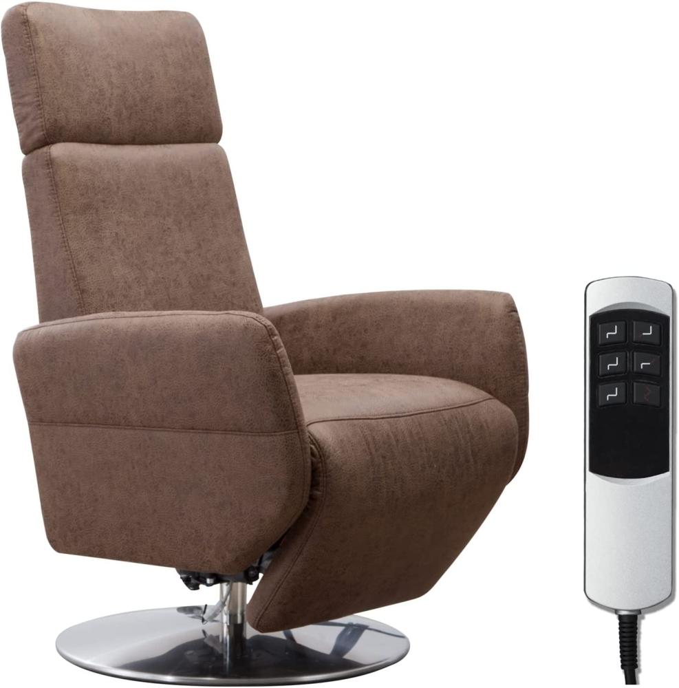 Cavadore TV-Sessel Cobra / Fernsehsessel mit 2 E-Motoren und Akku / Relaxfunktion, Liegefunktion / Ergonomie L / 71 x 112 x 82 / Lederoptik Braun Bild 1