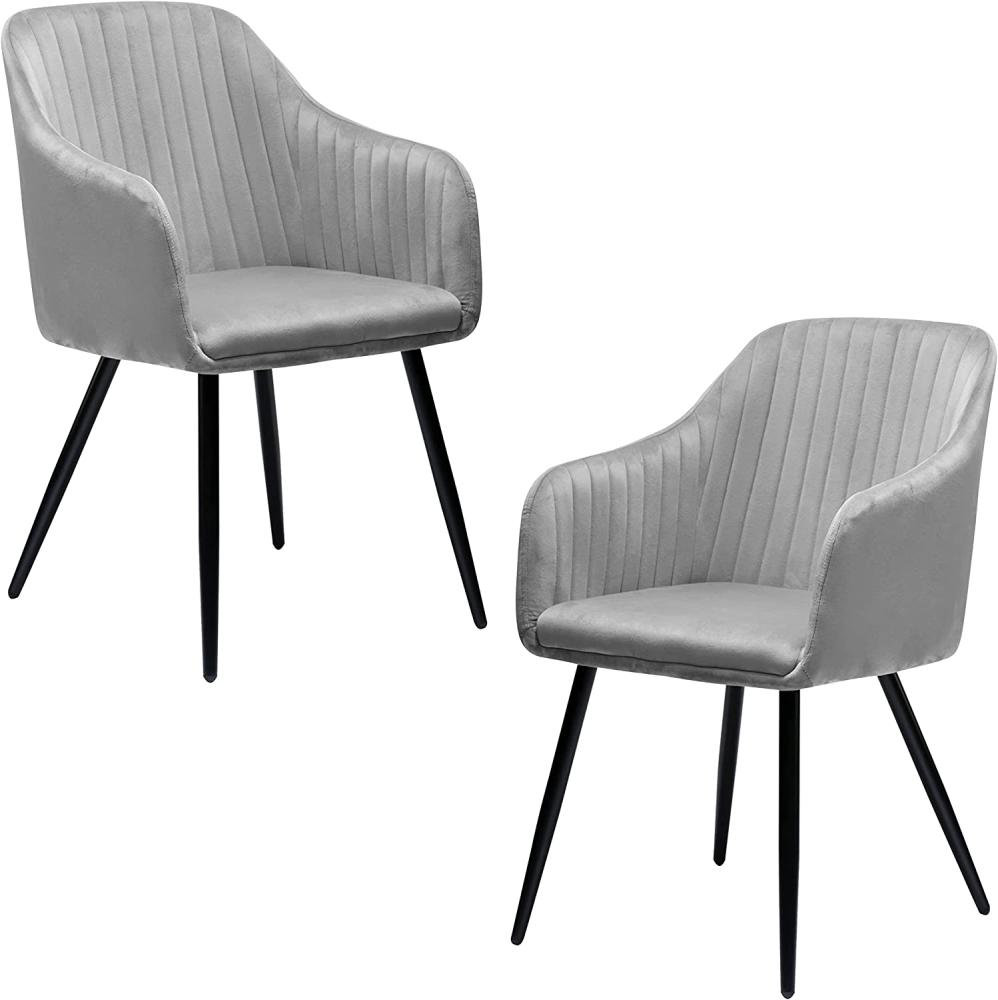 2 x Stuhl Savona grau Samt 4-Fuß mit Armlehne Bild 1