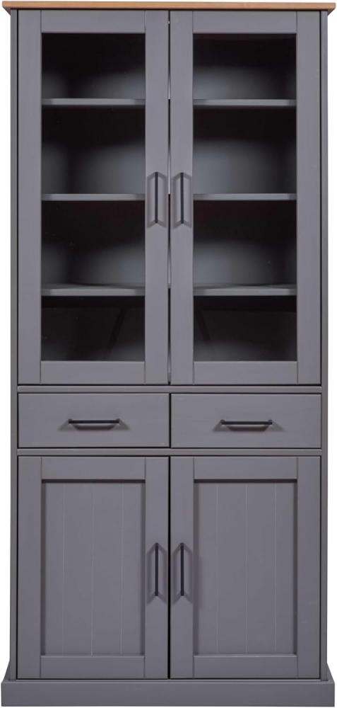 Inter Link – Vitrinenschrank – Buffet-Schrank - Geschirrschrank - Esszimmerschrank - Massivholz FSC – 4 Türen – 2 Schubladen – 3 Fachböden - Zandiara 4T2S – grau/Oak colori Bild 1