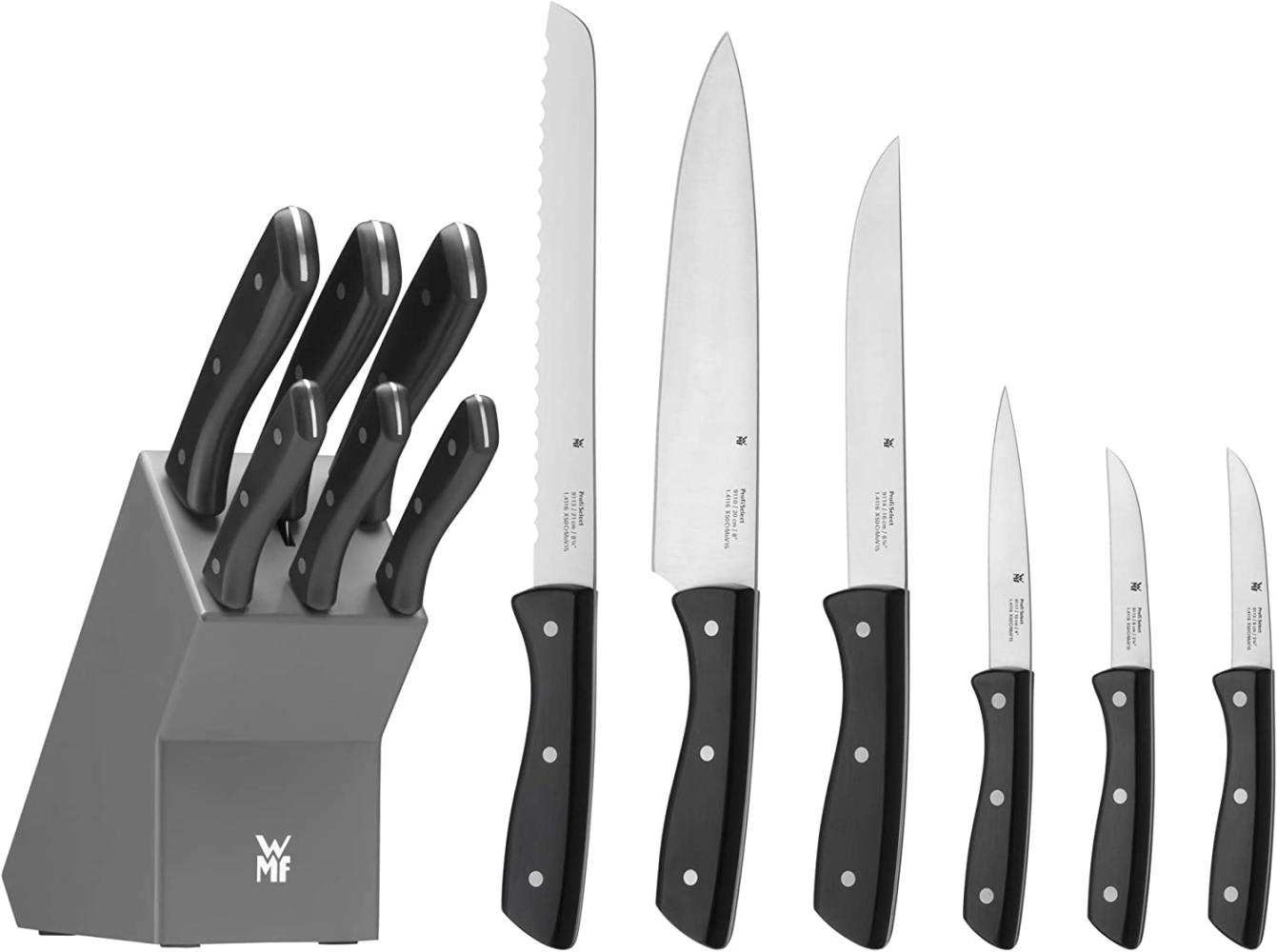 WMF Messerblock mit Messerset, 7-teilig, 6 Messer geschmiedet, 1 Block aus Holz lackiert, Spezialklingenstahl, Edelstahl-Nieten Bild 1