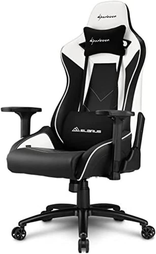 Sharkoon Elbrus 3 Premium Gaming Stuhl, mit Kunstlederbezug, Aluminiumfußkreuz, 3-Wege-Armlehnen, Stahlrahmen, Kopf- und Lendenkissen mit Stoffbezug, Weiß Bild 1