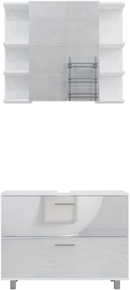 Vicco Badmöbel-Set Ilias Weiß Hochglanz modern Waschtischunterschrank Spiegelschrank Bild 1