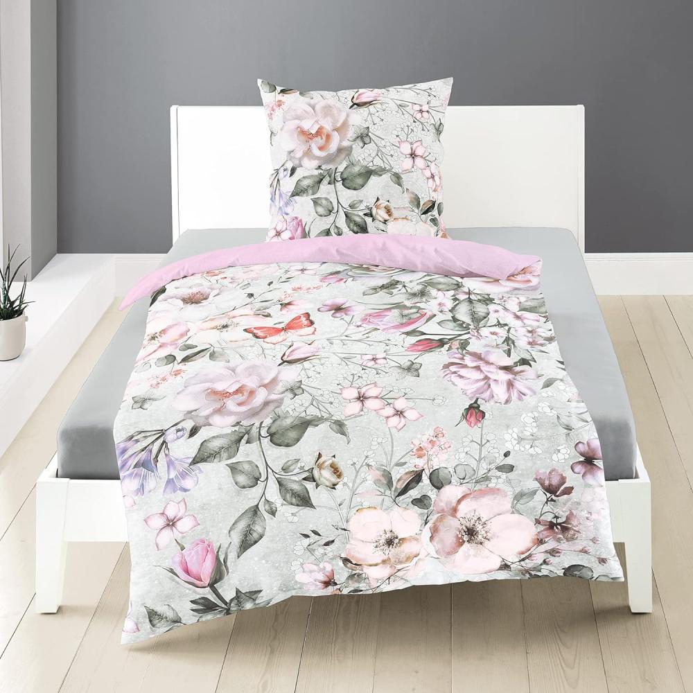 Traumschloss Mako-Satin Digitaldruck Bettwäsche - 5205_60 - frische Blumen mit Wendeoptik in rosé 155x220 / 80x80 Bild 1