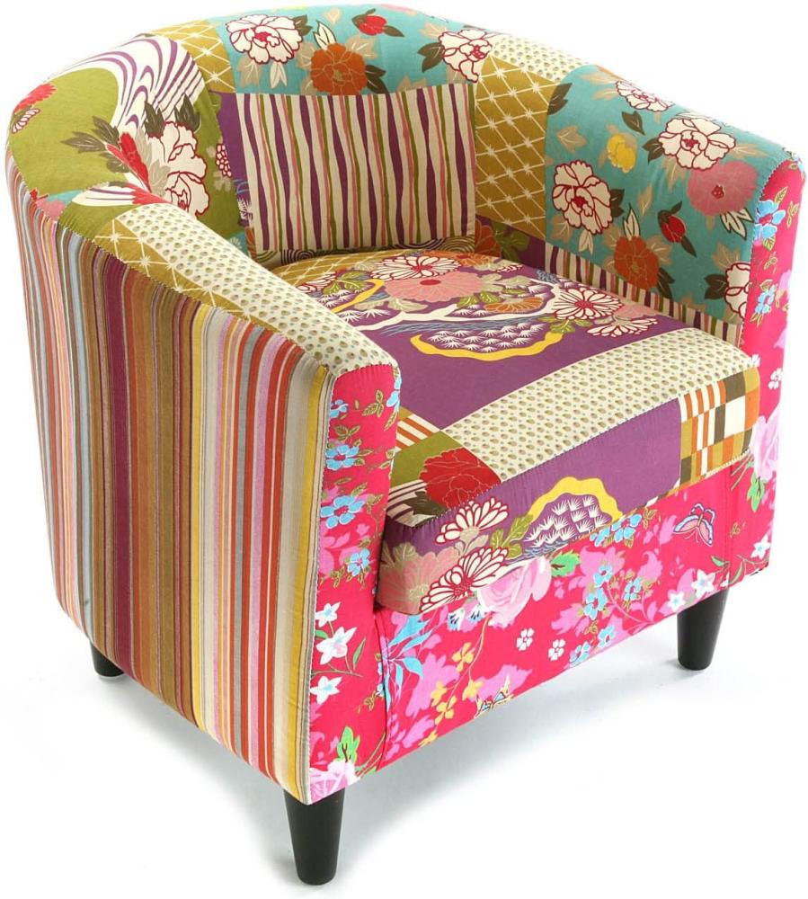 Versa Pink Patchwork Sessel für Wohnzimmer, Schlafzimmer oder Esszimmer, bequemer und anderer Sessel, mit Armlehnen, Maßnahmen (H x L x B) 62 x 64 x 10,6 cm, Baumwolle und Holz, Farbe: Rosa Bild 1