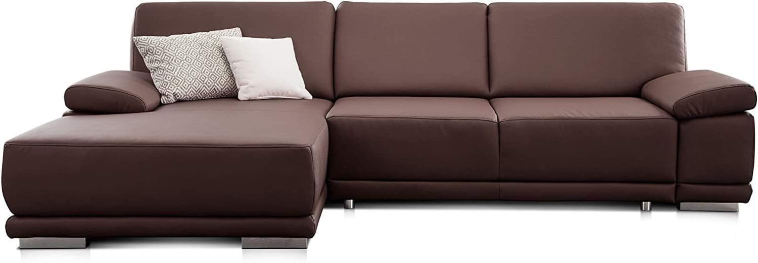 CAVADORE Schlafsofa Corianne / L-Form-Sofa mit verstellbaren Armlehnen, Bettfunktion und Longchair / 282 x 80 x 162 / Kunstleder, braun Bild 1