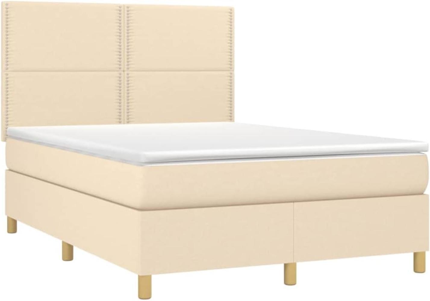 vidaXL Boxspringbett mit Matratze & LED Creme 140x200 cm Stoff Bild 1