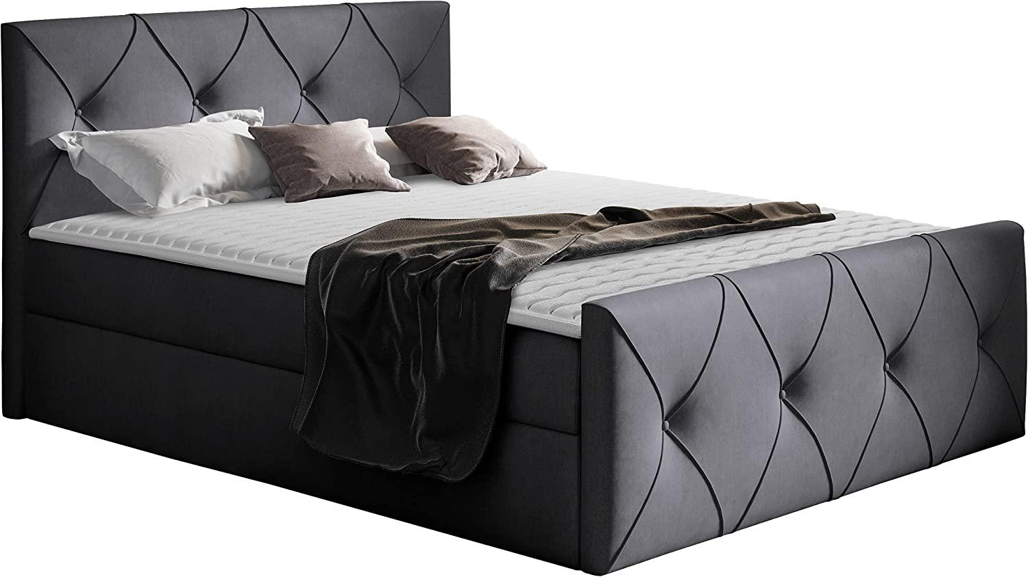Mirjan24 'Nakir Lux' Boxspringbett mit Bettkästen, Bonellfederkern-Matratze & Topper, Stoff grau, 120 x 200 cm Bild 1