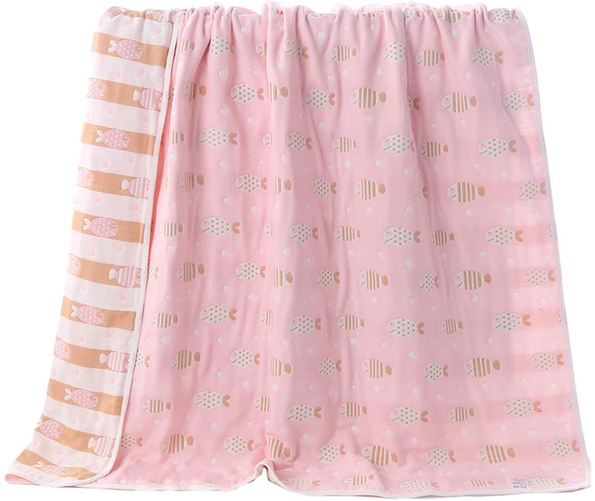 Hayisugar Baby Kuscheldecke, extra weich, 100% Baumwolle, 6-lagig, Decke, Babydecke, Einschlagdecke, Kinderwagendecke, Kinderdecke, Wohndecke Tagesdecke Sommerdecke, Rosa Fisch, 110 x 105 cm Bild 1