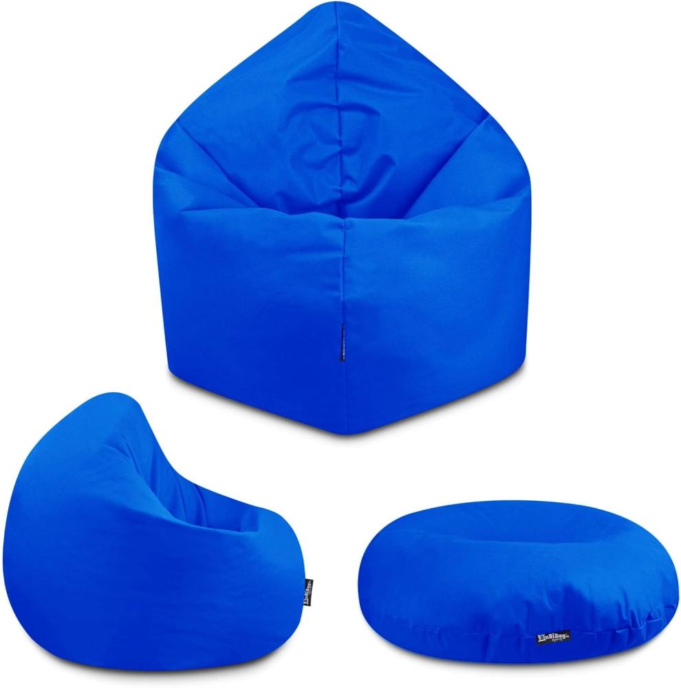 BuBiBag - 2in1 Sitzsack Bodenkissen - Outdoor Sitzsäcke Indoor Beanbag in 32 Farben und 3 Größen - Sitzkissen für Kinder und Erwachsene (125 cm Durchmesser, Blau) Bild 1