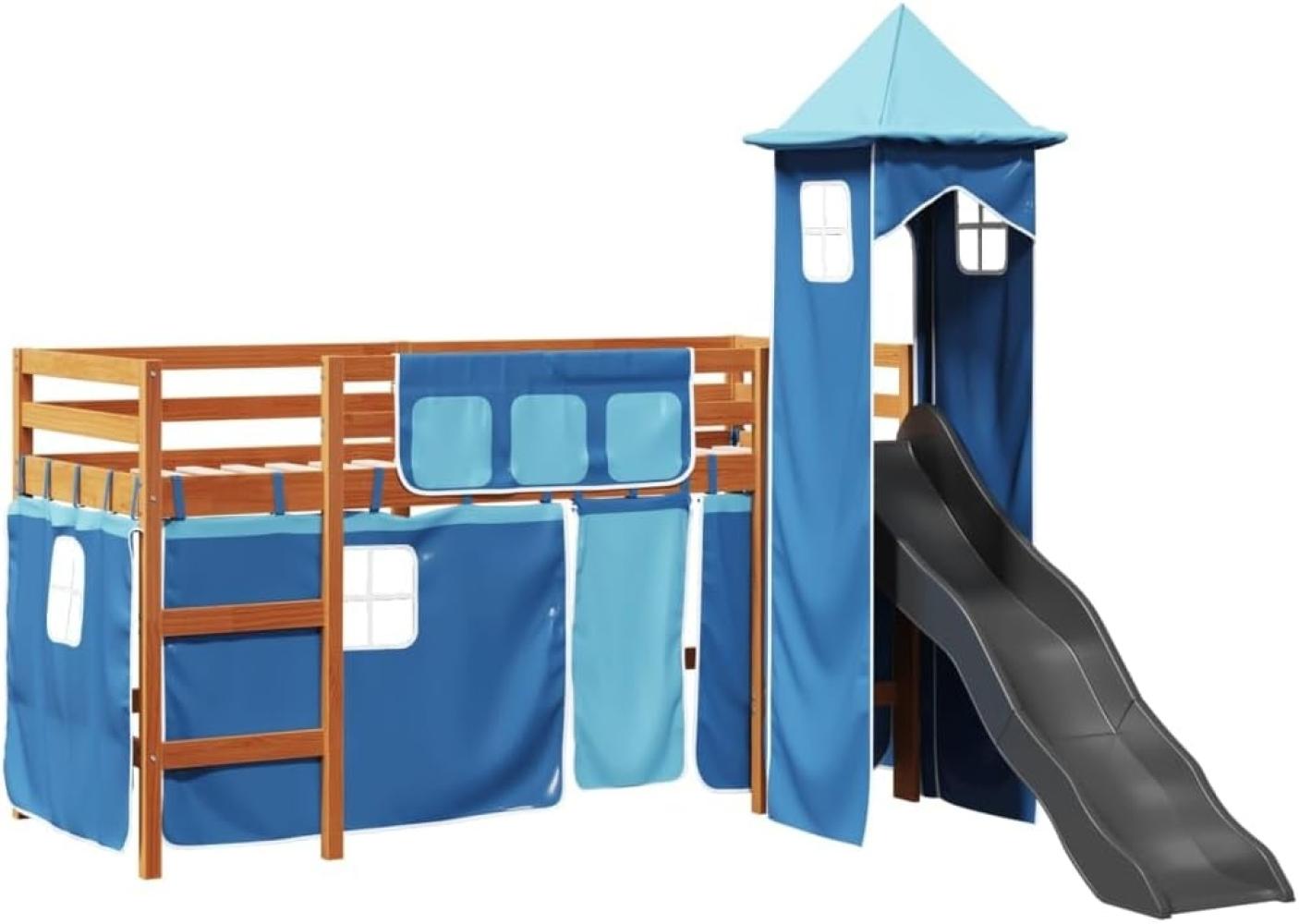 Kinderhochbett mit Turm Blau 80x200 cm Massivholz Kiefer 3309126 Bild 1