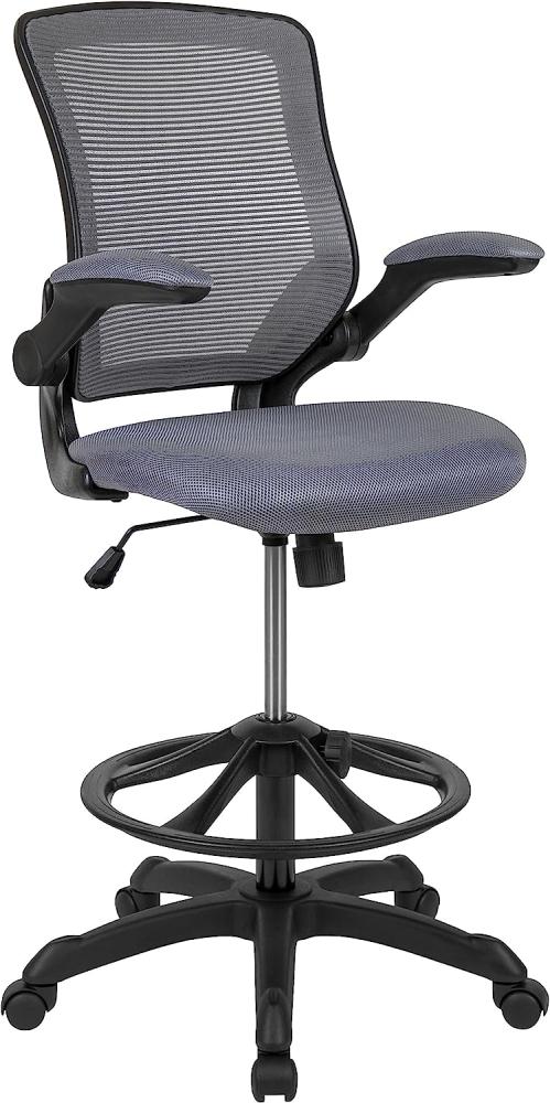 Flash Furniture Mid-Back Dark Gray Mesh Ergonomic Drafting Chair with Adjustable Foot Ring and Flip-Up Arms - Bild 1