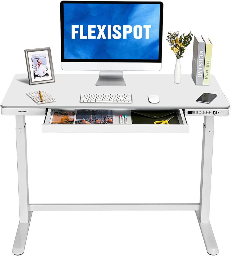 Flexispot Elektrisch Höhenverstellbarer Schreibtisch mit Touch Funktion & USB, Elektrischer Schreibtisch (Weiß MDF) Bild 1