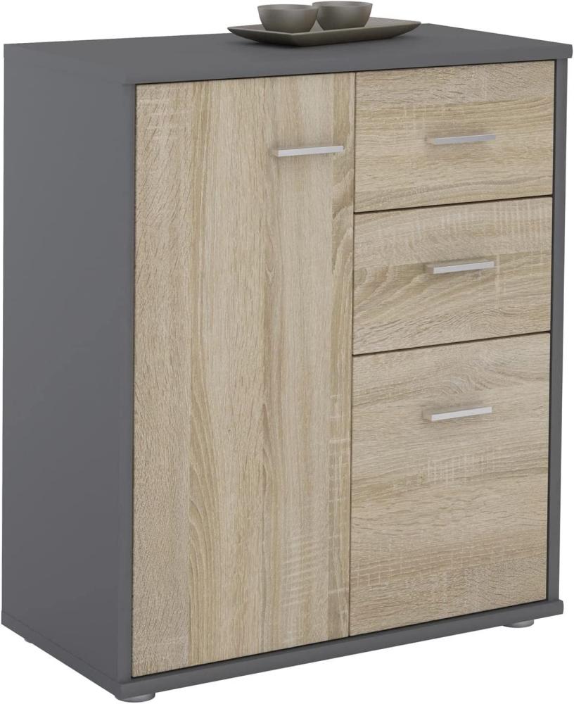 CARO-Möbel Kommode Highboard Bürokommode mit 2 Schubladen und 2 Türen in grau/Sonoma Eiche Bild 1