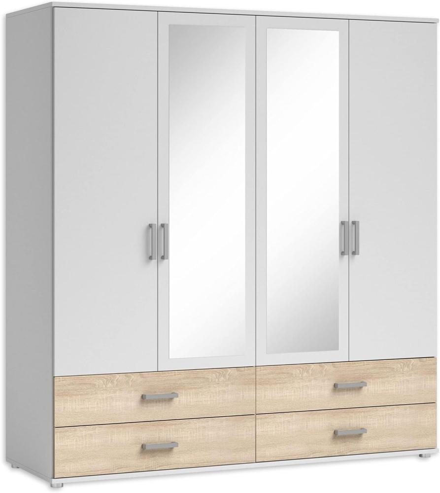 IVAR Kleiderschrank mit Spiegeln und Schubladen - Vielseitiger Drehtürenschrank 4-türig in Weiß, Eiche Sonoma Optik - 180 x 190 x 51 cm (B/H/T) Bild 1