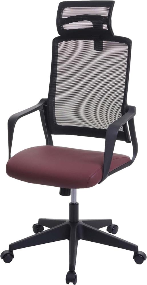 Bürostuhl HWC-J52, Drehstuhl Schreibtischstuhl, ergonomisch Kopfstütze, Kunstleder ~ bordeaux-rot Bild 1