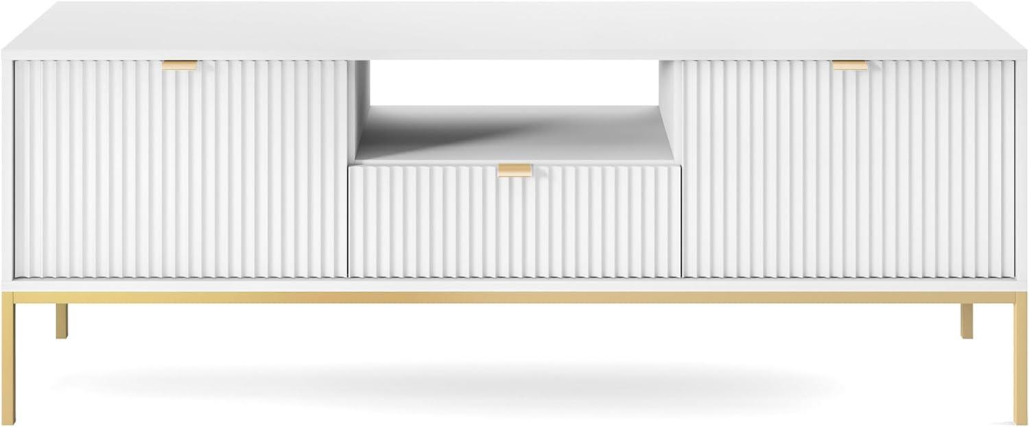 Selsey Vellore TV-Element Fernsehschrank - Weiß mit geriffelten Fronten und goldenen Metallbeinen, 154 cm Bild 1