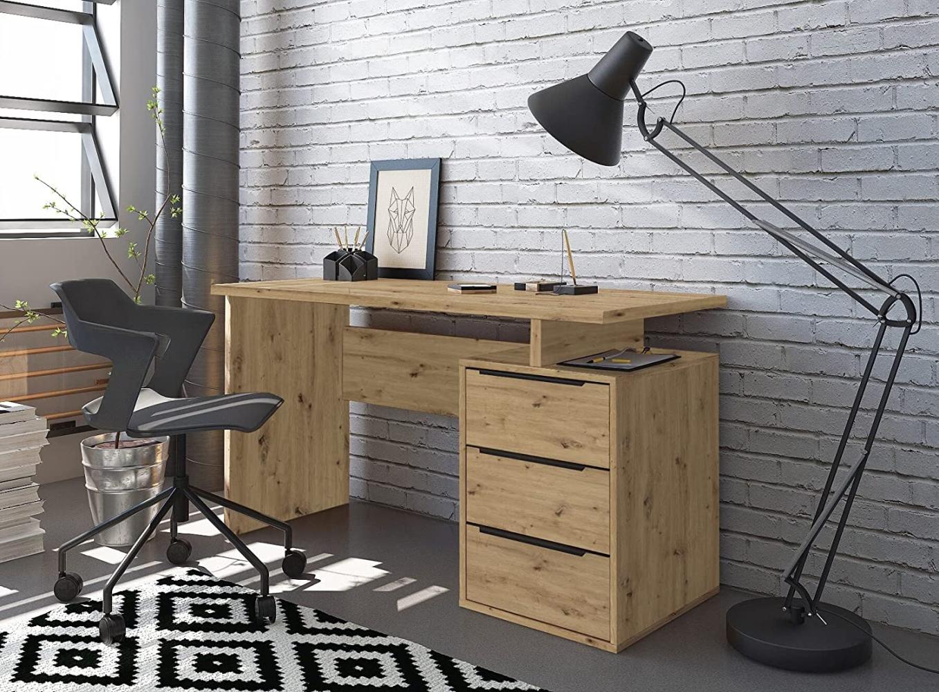 Domando Schreibtisch Luino Modern für Büro Breite 138cm, schwarze Metallgriffe in Artisan Eiche Bild 1