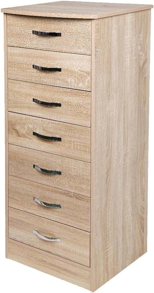 BAKAJI Schubladenunterschrank mit 7 Schubladen aus MDF-Holz, Knöpfe aus Metall, modernes Design, für Haus, Schlafzimmer, Maße: 46 x 42 x 116 cm (Eiche), Platte, 7 Cassetti Bild 1