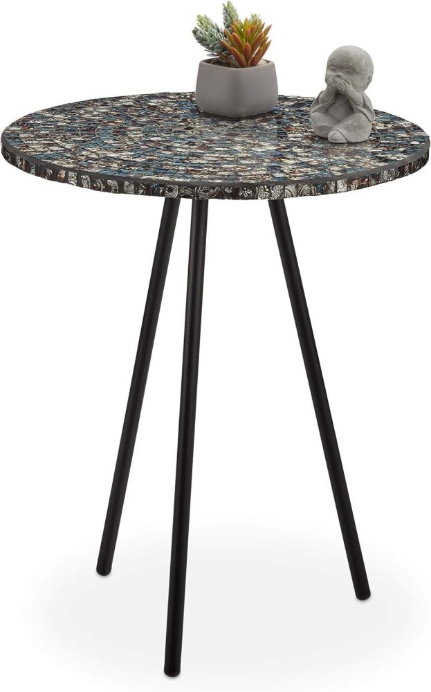 Relaxdays Beistelltisch Mosaik, runder Ziertisch, handgefertigtes Unikat, Mosaiktisch, HxD: 50 x 41 cm, schwarz-gold Bild 1