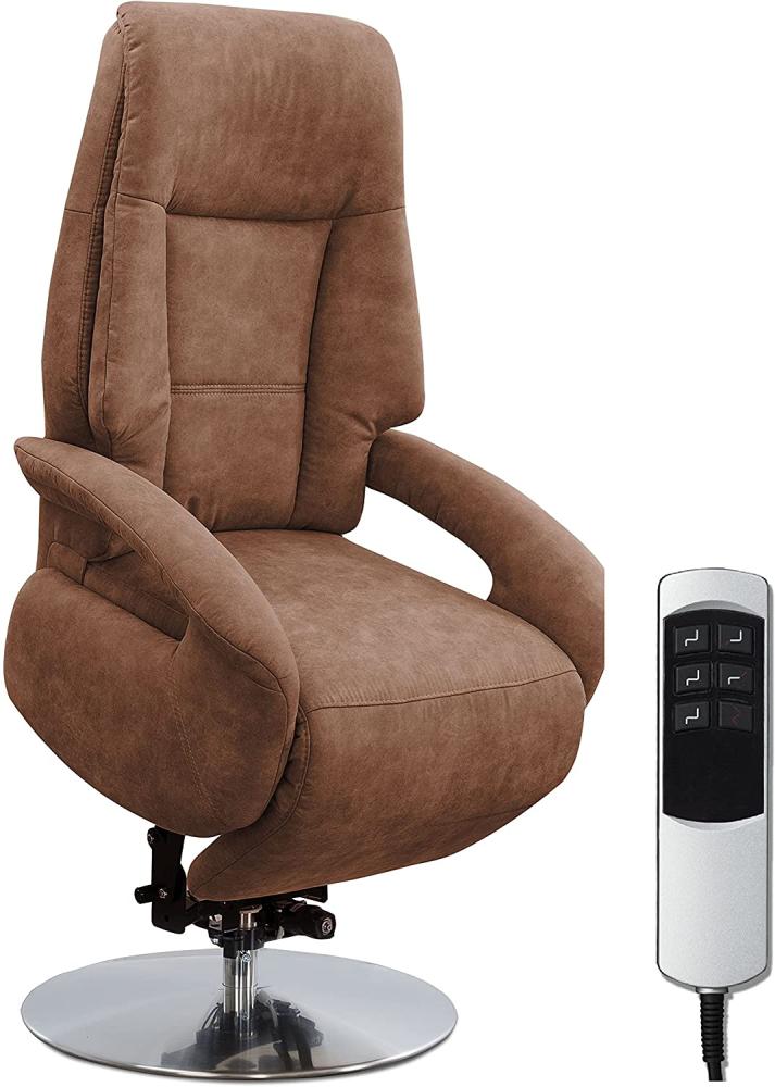 Cavadore TV-Sessel Edinburgh / Fernsehsessel mit Aufstehhilfe & elektrisch verstellbarer Relaxfunktion / 2 E-Motoren / 74 x 114 x 77 / Lederoptik: cognac Bild 1