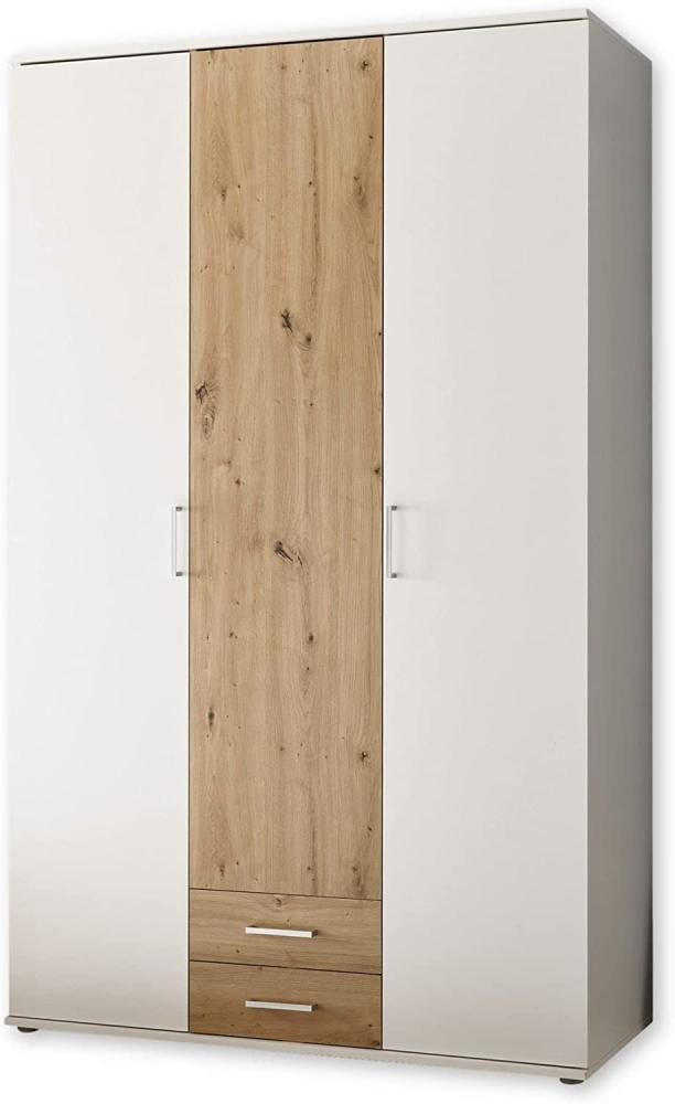 MARBURG Kleiderschrank in Weiß, Artisan Eiche Optik - Vielseitiger Drehtürenschrank 3-türig für Ihr Schlafzimmer - 120 x 196 x 54 cm (B/H/T) Bild 1