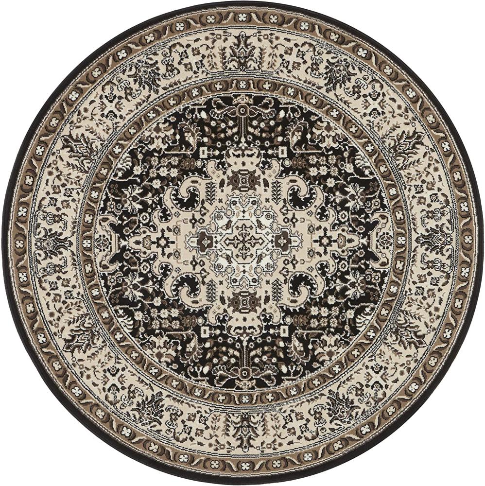 Orientalischer Kurzflor Teppich Skazar Isfahan Creme Braun - 160 cm Durchmesser Bild 1