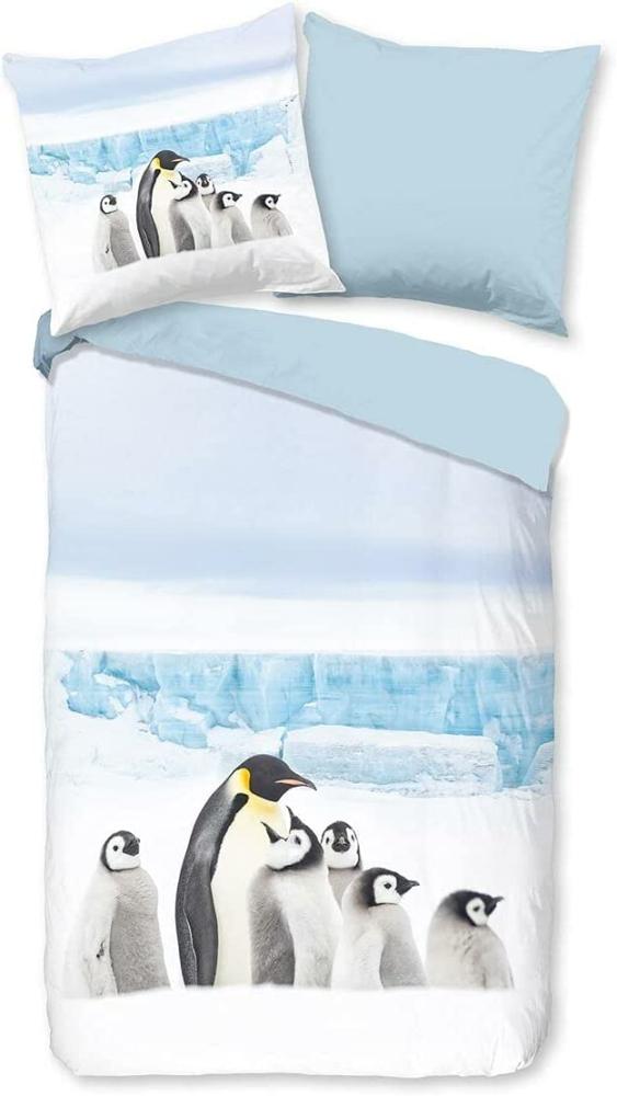 Traumschlaf Flanell Bettwäsche Pinguin weiß | 135x200 cm + 80x80 cm Bild 1