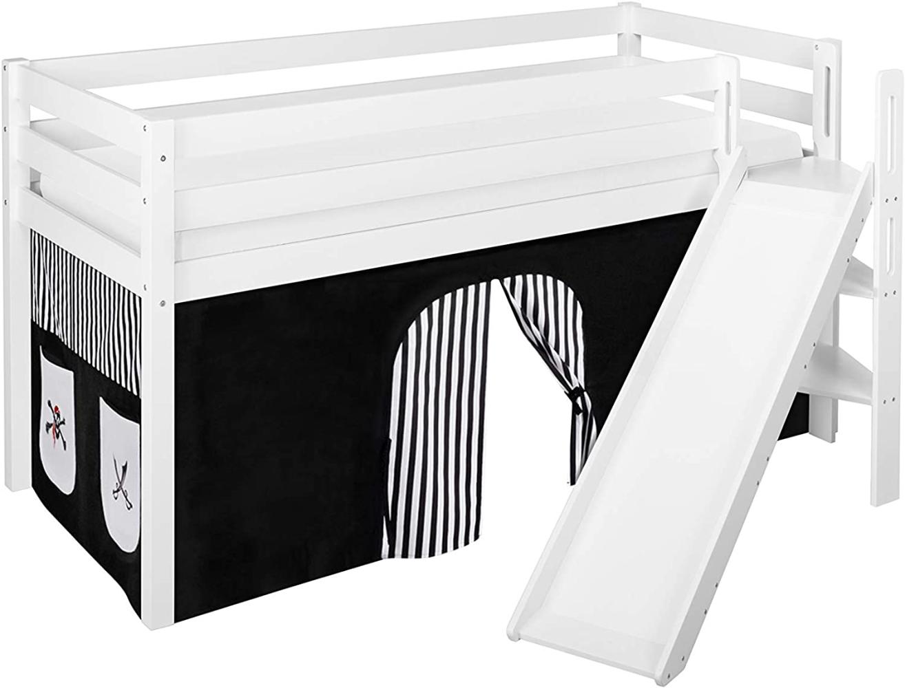 Lilokids 'Jelle' Spielbett 90 x 200 cm, Pirat Schwarz Weiß, Kiefer massiv, mit schräger Rutsche und Vorhang Bild 1