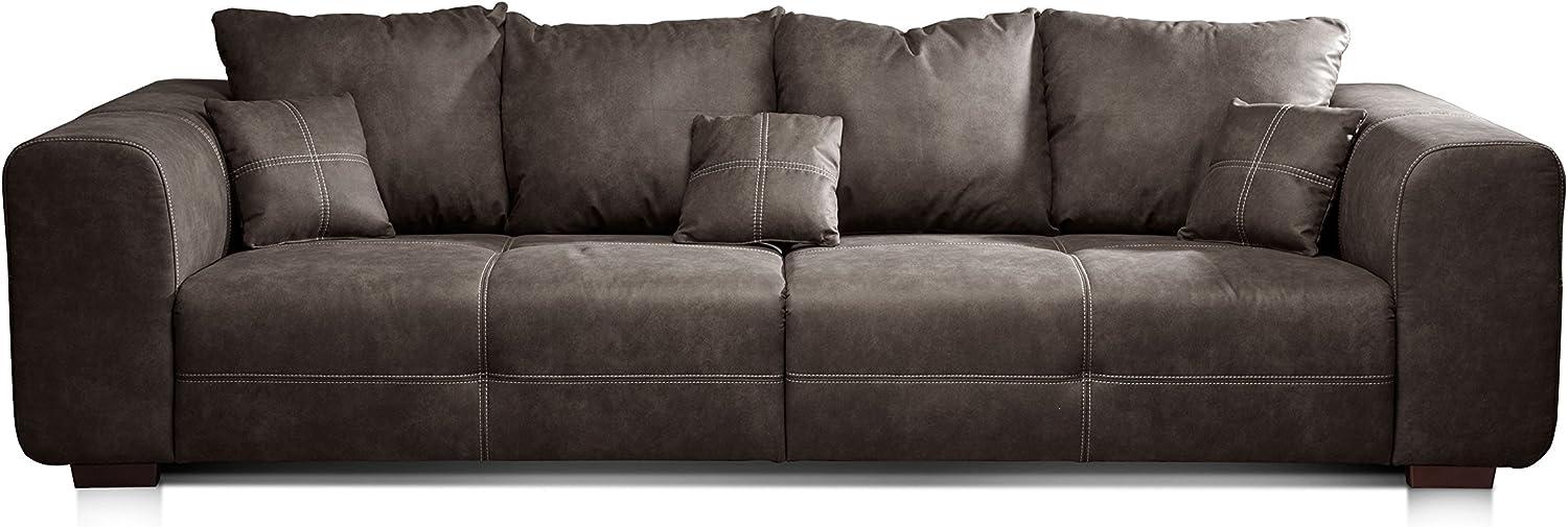 CAVADORE Big Sofa Mavericco / Big Couch im modernen Design in Lederoptik / Inklusive Rückenkissen und Zierkissen / 287 x 69 x 108 cm (BxHxT) / Mikrofaser Anthrazit Bild 1