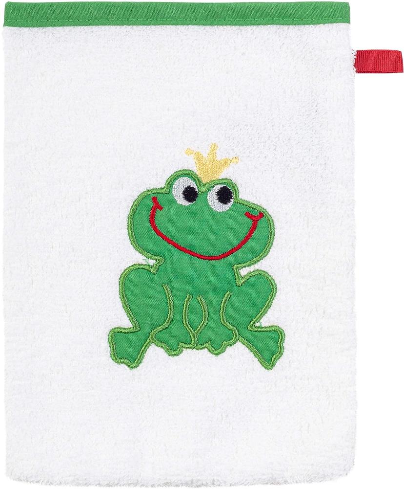Smithy Waschlappen aus 100% Baumwolle – Öko Tex 100 zertifizierter hochwertiger Waschhandschuh mit süßem Froschkönig Motiv in weiß Bild 1