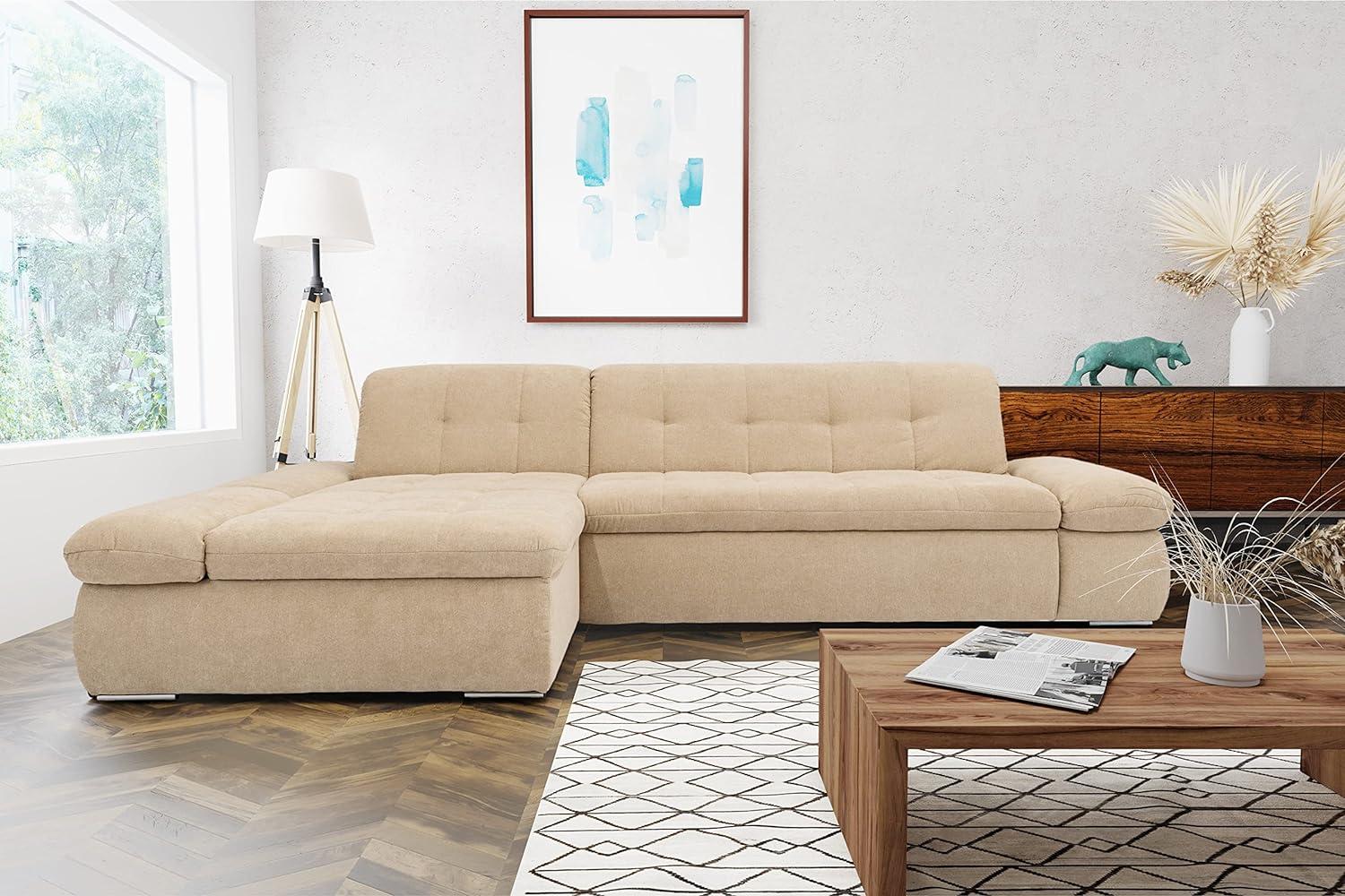 Domo Collection Ecksofa Moric / Eckcouch mit Bett / Sofa mit Schlaffunktion in L-Form Couch mit Armlehnfunktion/ 300x172x80 cm / Schlafsofa in beige Bild 1