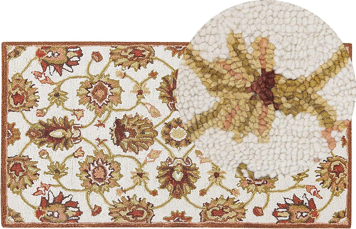 Teppich Wolle beige braun 80 x 150 cm Kurzflor EZINE Bild 1