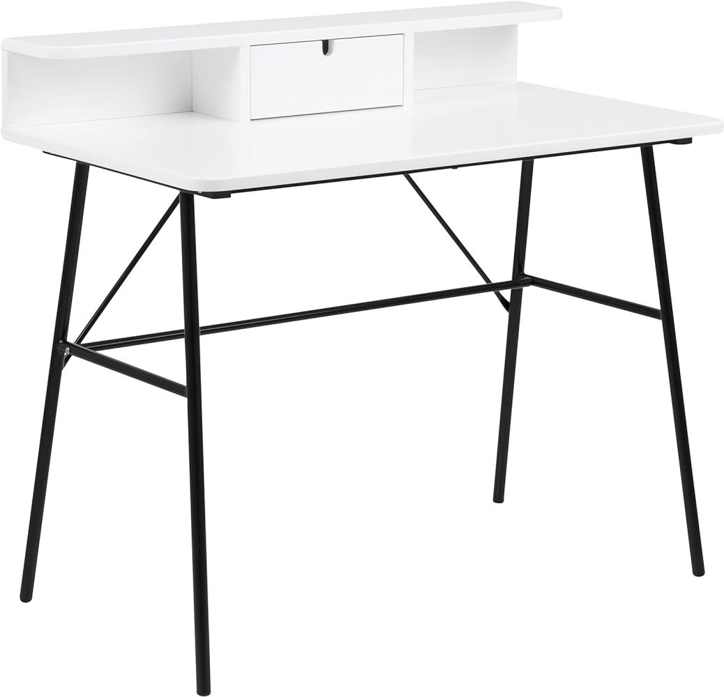 Amazon Marke - Movian Schreibtisch mit 1 Schublade, mattweiße Holzplatte und schwarzes Gestell, 100 x 55 x 89 cm Bild 1